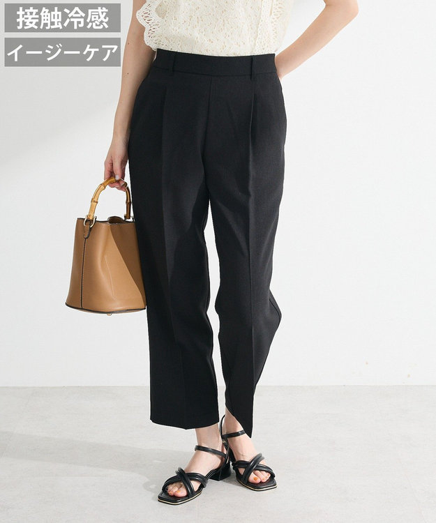 Green Parks きれいシルエット麻調パンツ（テーパード） Black