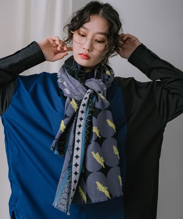 POLS コットン・キュプラ MIXTURE　フサスカーフ グレイ