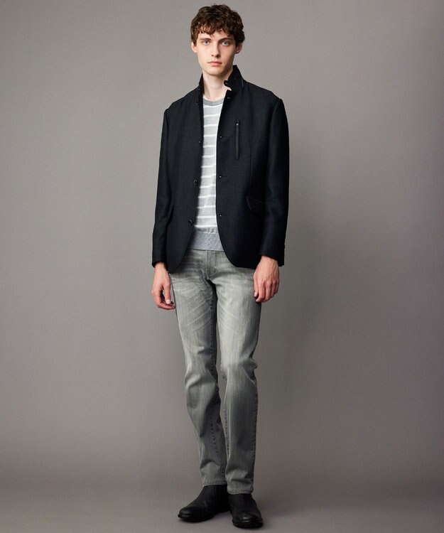 JOSEPH ABBOUD 【キングサイズ・清涼/軽量/ストレッチ/ソフト】プリントレノクロス コンバーチブル ジャケット グレー系