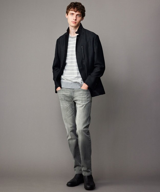 JOSEPH ABBOUD 【キングサイズ・清涼/軽量/ストレッチ/ソフト】プリントレノクロス コンバーチブル ジャケット グレー系