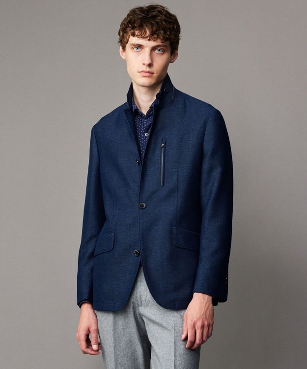 JOSEPH ABBOUD 【キングサイズ・清涼/軽量/ストレッチ/ソフト】プリントレノクロス コンバーチブル ジャケット ネイビー系