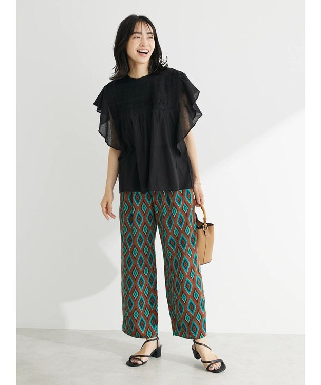 Green Parks Ｉ　フリルノースリーブブラウス Black