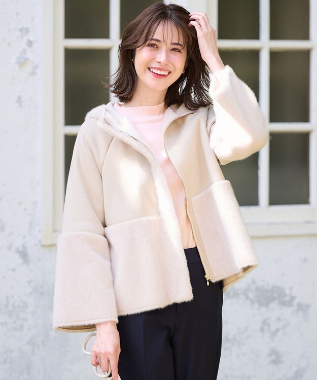 ANY SIS 【大人百花・美人百花掲載】Luxuryフェイクムートン コート アイボリーベージュ