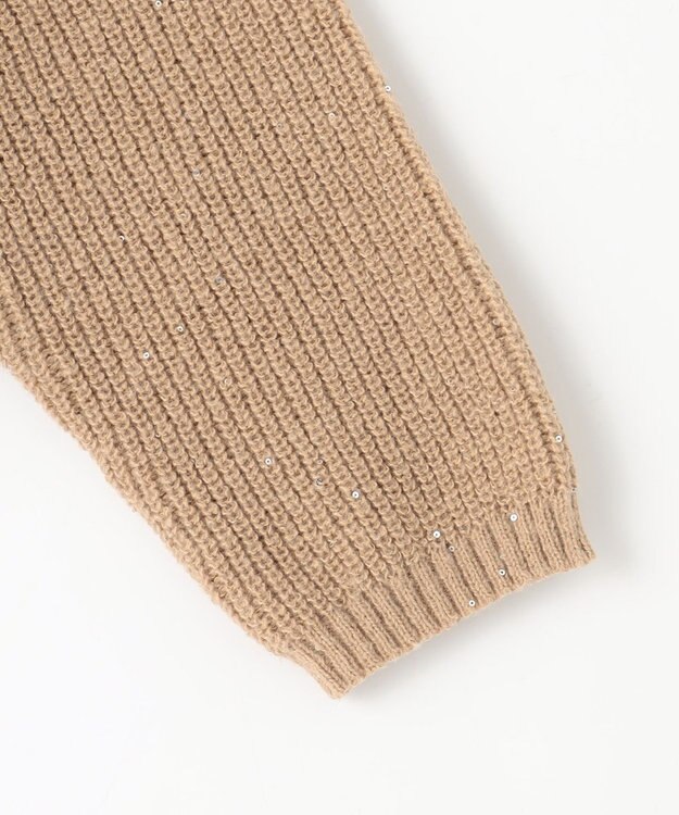 Feroux 【洗える】スパンコール プルオーバーニット ベージュ系