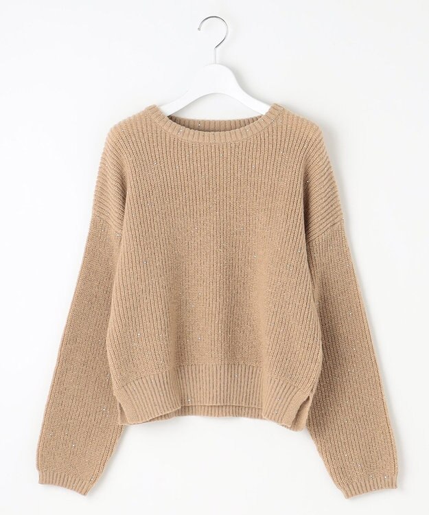 Feroux 【洗える】スパンコール プルオーバーニット ベージュ系