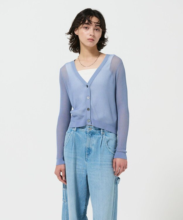 GRACE CONTINENTAL リブシアーニットカーディガン ブルー