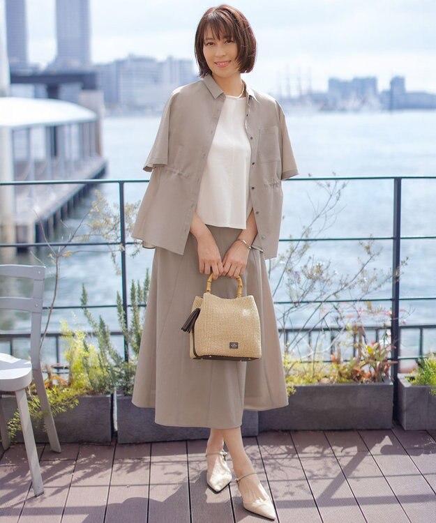 J.PRESS LADIES L 【2WAY】コットンスムース フレンチスリーブ カットソー ホワイト系