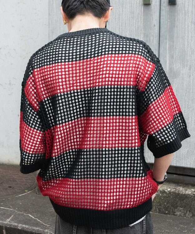 WEGO 【３点SET】アンサンブルメッシュニットプルオーバー（SS） レッドボーダー