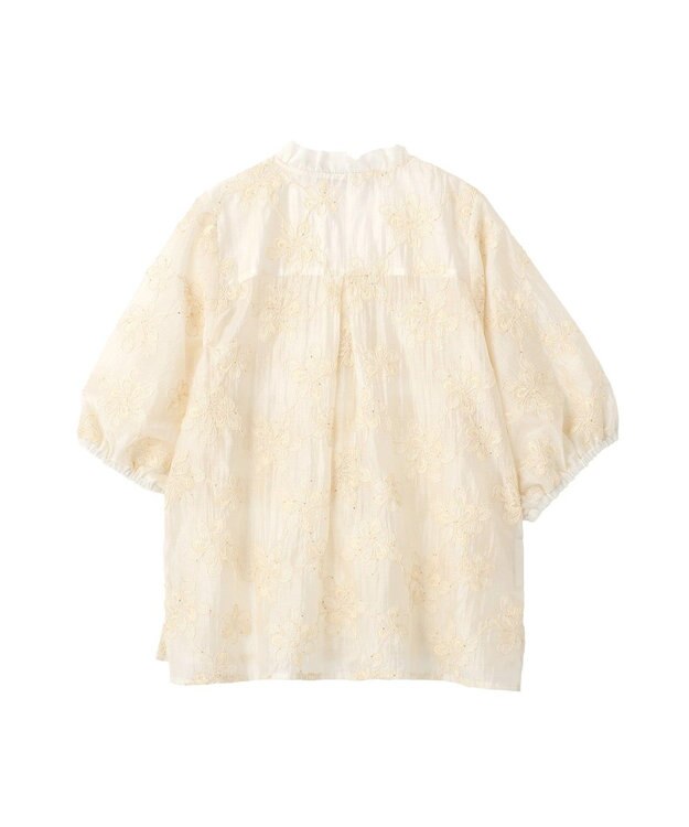 YECCA VECCA フリルVネック刺繍シアーシャツ Ivory