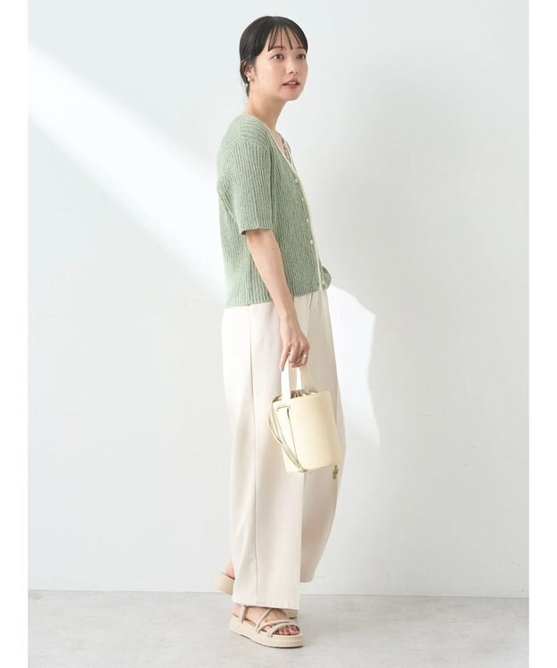 earth music&ecology バイカラーＶネックカーディガン Light Khaki