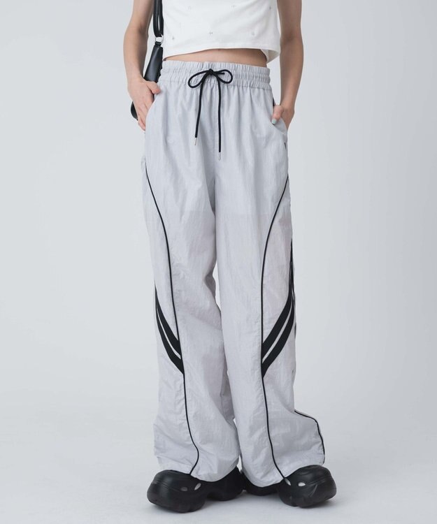 WEGO 【ウエストゴム】パイピングトラックパンツ ライトグレー