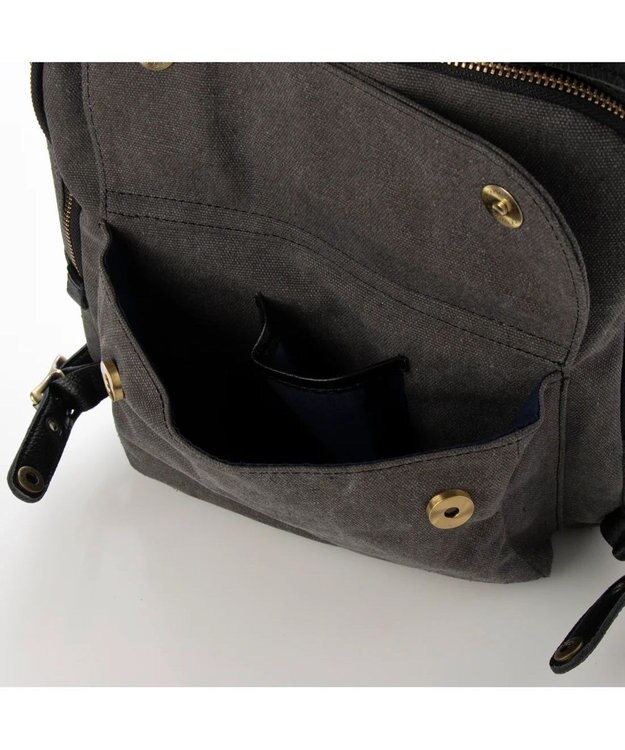 UNBILLION perche / 牛革かぶせキャンバスリュックサック ブラック