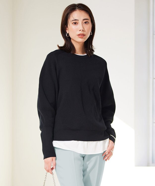 ICB 【洗える】 ウールポリエステルハイゲージ ニット ブラック系