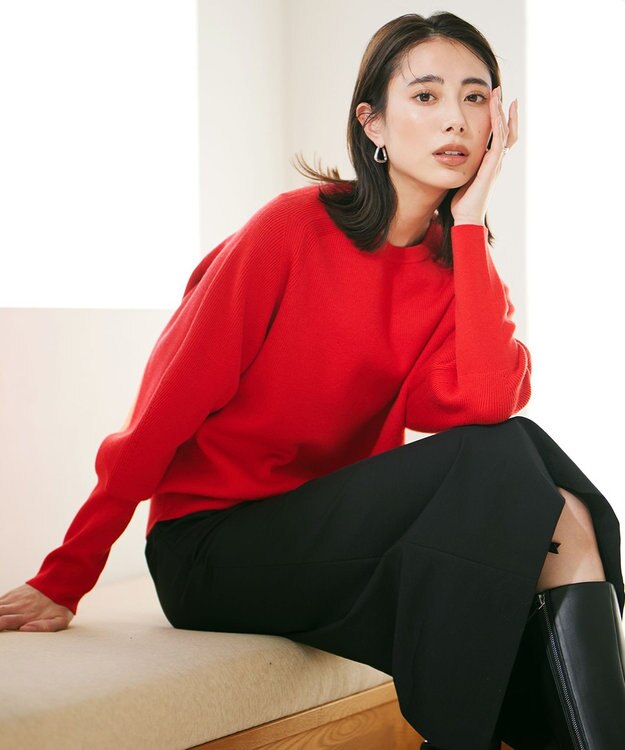 ICB 【洗える】 ウールポリエステルハイゲージ ニット レッド系