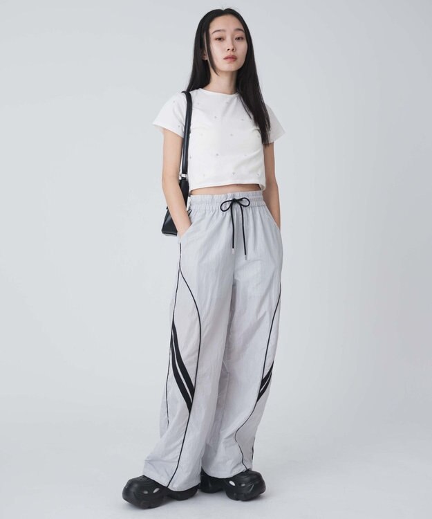 WEGO 【ウエストゴム】パイピングトラックパンツ ライトグレー