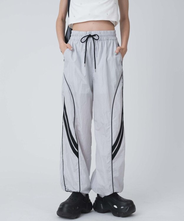 WEGO 【ウエストゴム】パイピングトラックパンツ ライトグレー