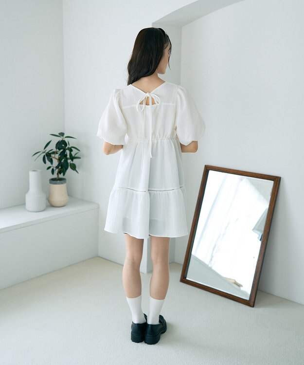 earth music&ecology バックリボンパフスリーブミニワンピース Ivory