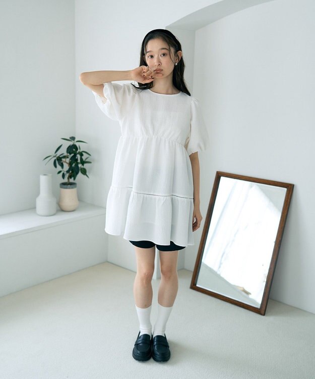 earth music&ecology バックリボンパフスリーブミニワンピース Ivory