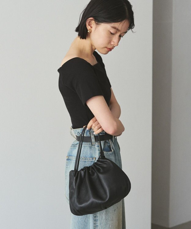 russet レザー巾着4WAYショルダーバッグ(CE-1454) Black