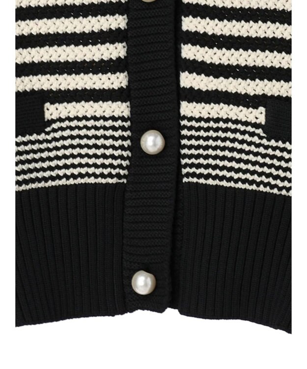 Green Parks ・ＥＬＥＮＣＡＲＥ　ＤＵＥ　パール釦カーディガン Border Black