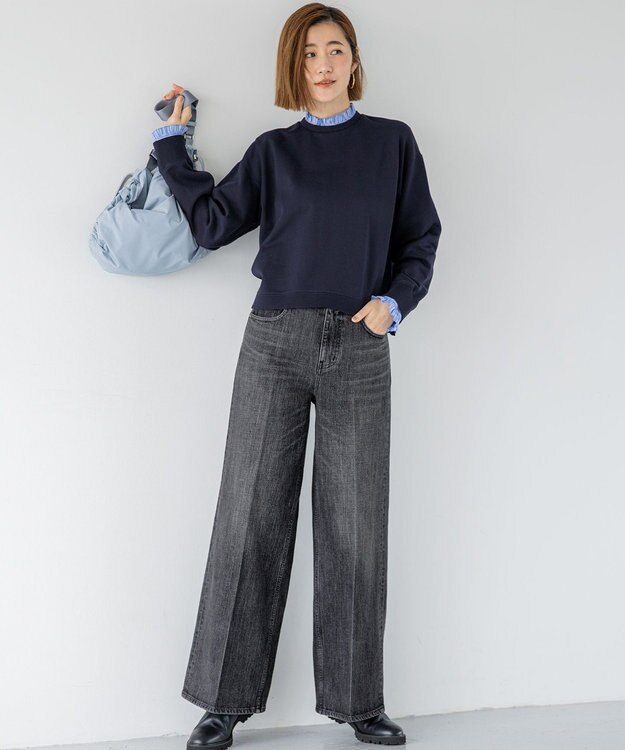 23区 S 【WEB＆一部店舗限定】クリアコットンテリー ストライプフリル スウェット ネイビー系