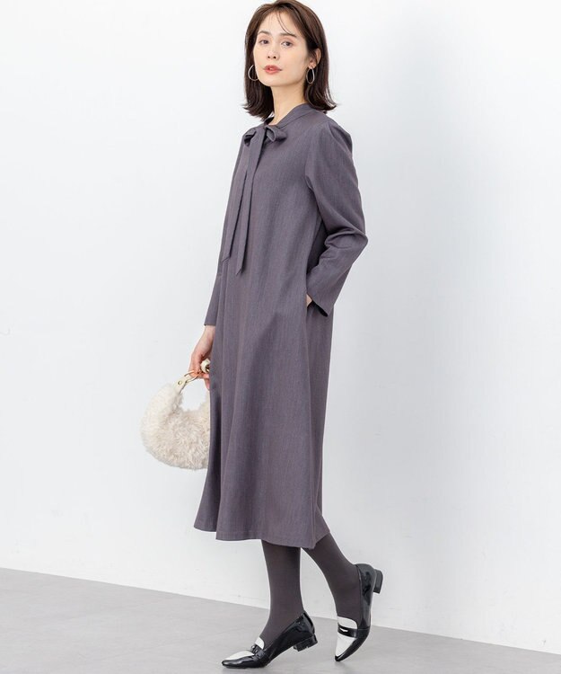 組曲 S 【前後着用可】ラメストライプボウタイ ワンピース グレー系1