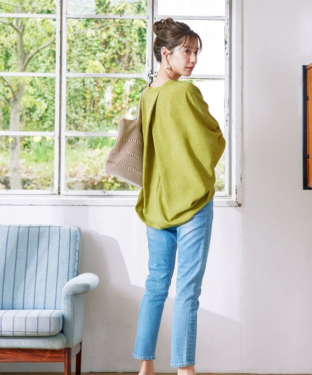 Tiaclasse 【洗える】麻調ドルマンタックシャツ ピスタチオ