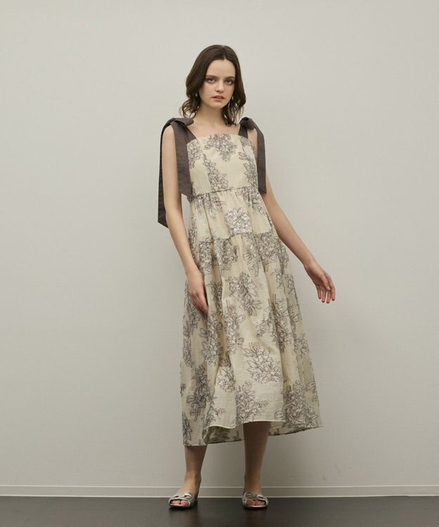 GRACE CONTINENTAL シアージャガードティアードワンピース ベージュ