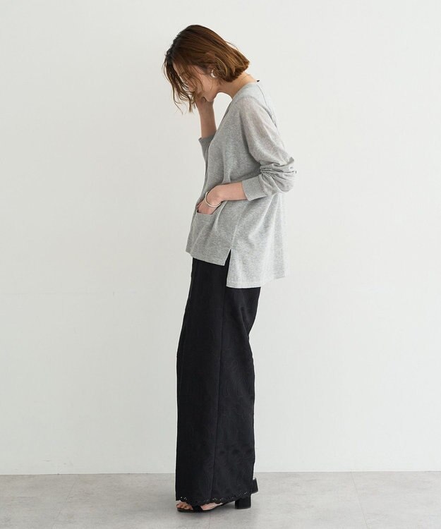 YECCA VECCA ハイゲージミドル丈Vネックカーディガン Light Gray