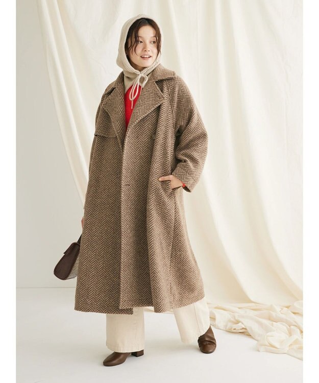 CRAFT STANDARD BOUTIQUE ウール混ガンパッチロングコート Brown