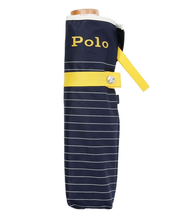 MOONBAT POLO RALPH LAUREN 晴雨兼用日傘 折りたたみ傘 ボーダー×パイピング／一級遮光 遮熱 UV ディープブルー