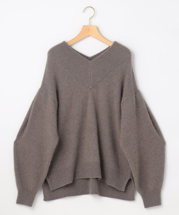 組曲 フラッフィーファーＶネック ニット ブラウン系