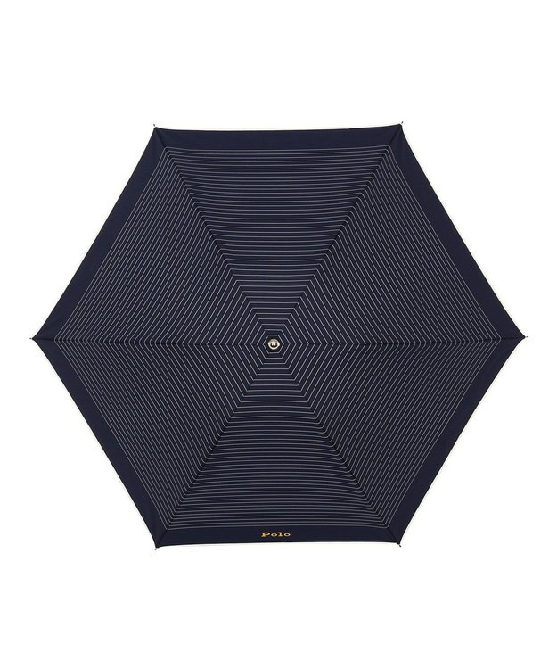 MOONBAT POLO RALPH LAUREN 晴雨兼用日傘 折りたたみ傘 ボーダー×パイピング／一級遮光 遮熱 UV ディープブルー