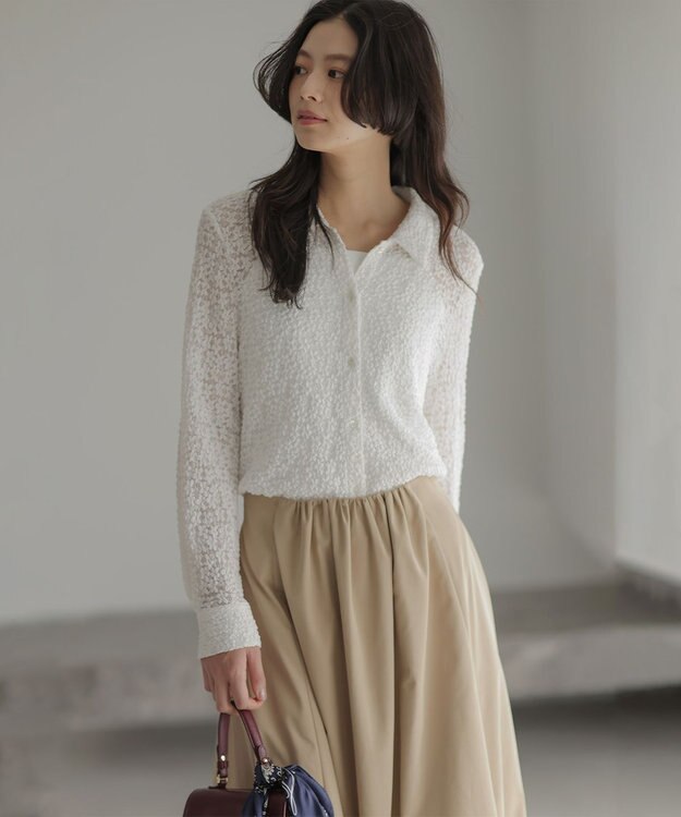 組曲 【WEB限定】フラワーチュールブラウスライク カットソー アイボリー系