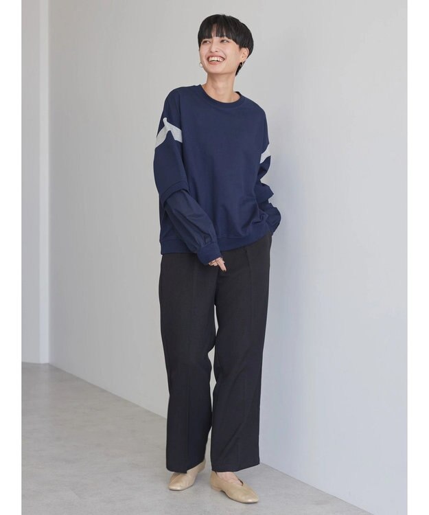 AMERICAN HOLIC 袖異素材ミニ裏毛プルオーバー Navy