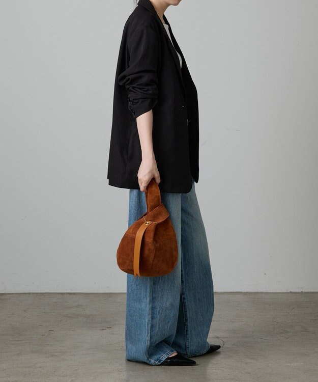russet 【2025AW新作】本革スエード巾着ハンドバッグ(CE-1582) Brown