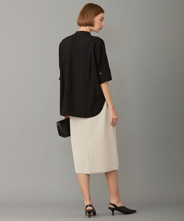 ICB L 【接触冷感・UVケア・洗える】 レーヨンコンパクトローン ボウタイシャツ ブラック系