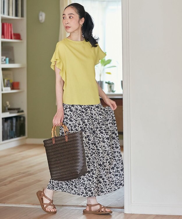 ANY L 【洗濯機可能】ライトリネンクロス　フレアスリーブ イエロー