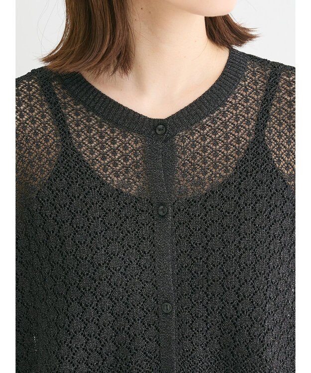 Green Parks 透かし柄ポンチョニットカーディガン Black