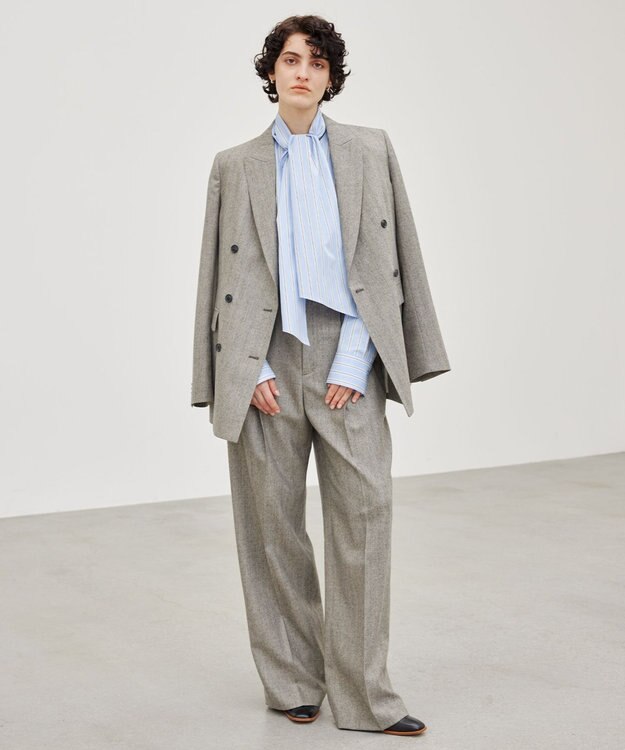 BEIGE， 【洗える】CROIX / コットンボウタイブラウス Sax St