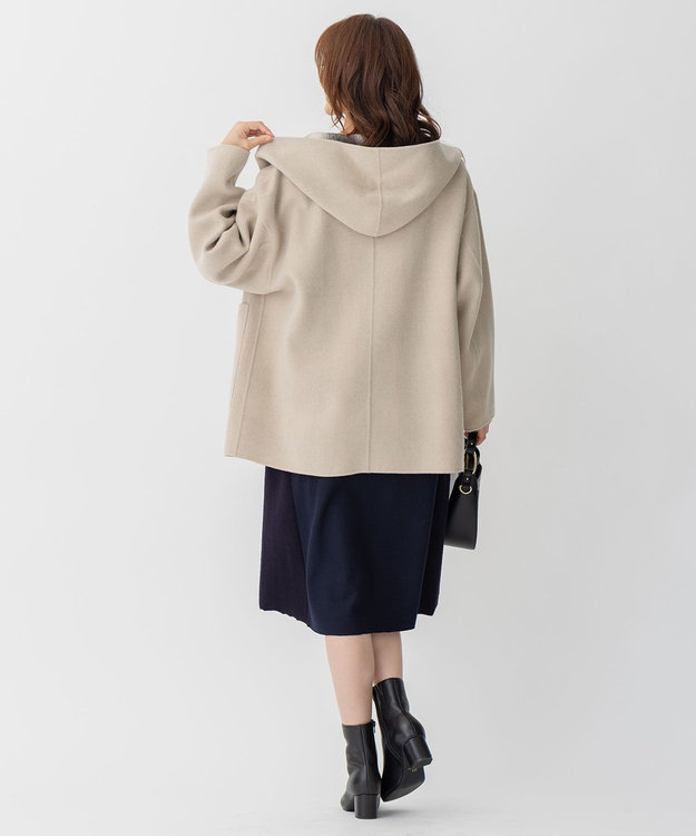 自由区 【リバーシブル】ウールリバー フード付きショートコート キャメル系