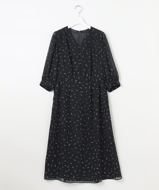 自由区 L 【洗える】ドローイングタッチプリント ワンピース ネイビー系5