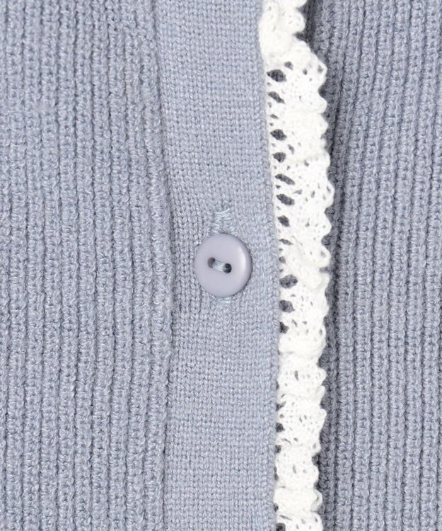 Feroux レーストリム ニット カーディガン スカイブルー系