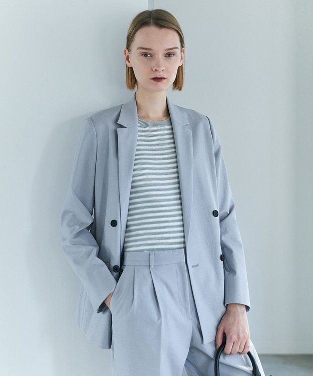 ICB オーガニックコットン リブニット スモーキーサックス×オフホワイト