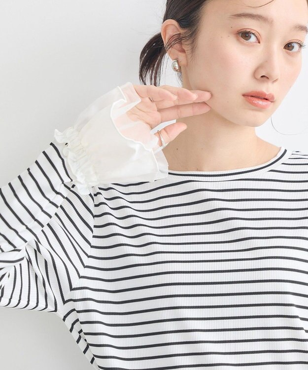 earth music&ecology フリルスリーブリブプルオーバー Border