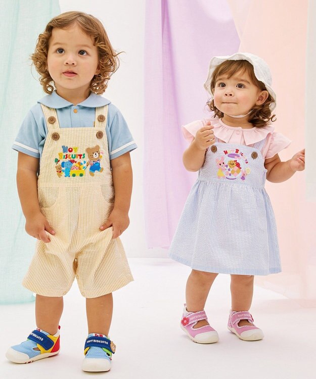 MIKI HOUSE HOT BISCUITS 【70-110cm】 キャビット×お菓子シリーズ サッカー素材ジャンパースカート サックス