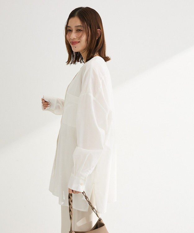 Green Parks 綿麻混Ｖネックオーバーサイズシャツ Off White