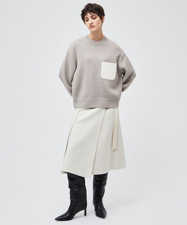 BEIGE， GRASSE / サテンベルト付きリバーラップスカート Ecru