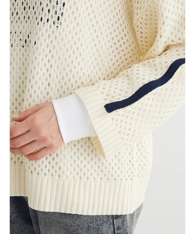 Green Parks ラインメッシュニットプルオーバー Ivory