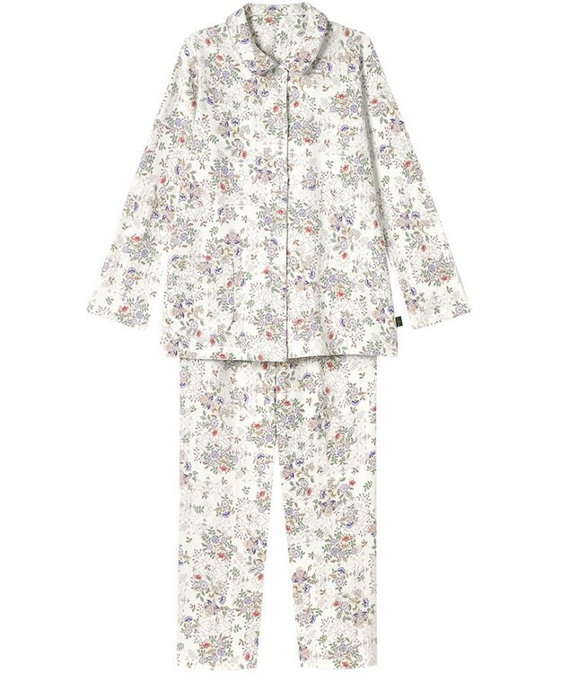 WACOAL パジャマ 長袖 長ズボン 綿100%(本体) あったか ミントン レディース NDW427 /ワコール ホワイト